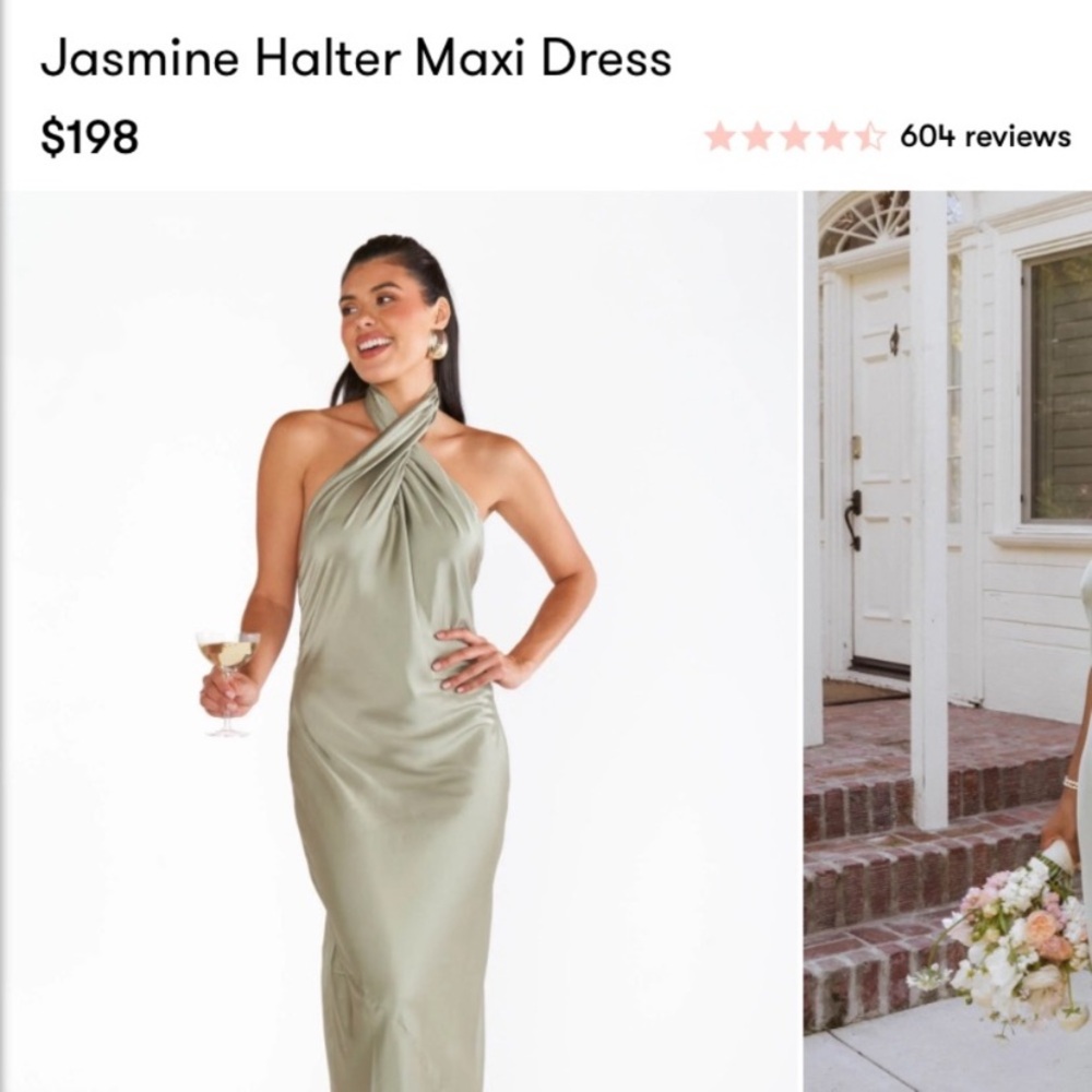 JASMINE HALTER MAXI DRESS in Moss Green Luxe Satin Medium SHOW ME YOUR MUMU
